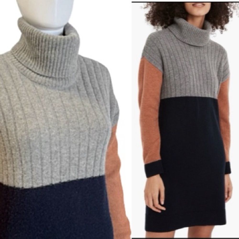 Madewell Colorblock Turtleneck Merino Wool Blend Ribbed Sweater Dress Size XS